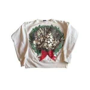 Vintage Turtle Bay Snow Deer Trees Nature Ribbon Sweatshirt Medium